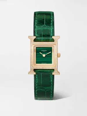 18kt rose-gold, malachite and diamond watch