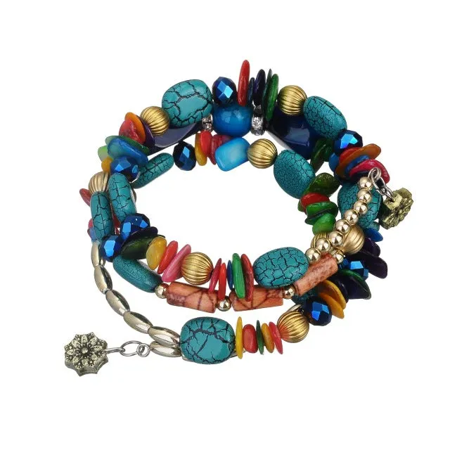 2017 New Hot Bohemian Charm Bracelet Crystal Nature Stone Shell Wood Wrap Bracelets For Women Fashion Jewelry Boho Bangles