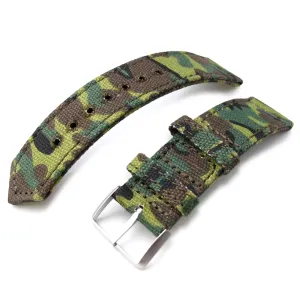 20mm, 21mm or 22mm MiLTAT WW2 2-piece ERDL Camouflage Canvas Armband with lockstitch round hole, Sandblasted