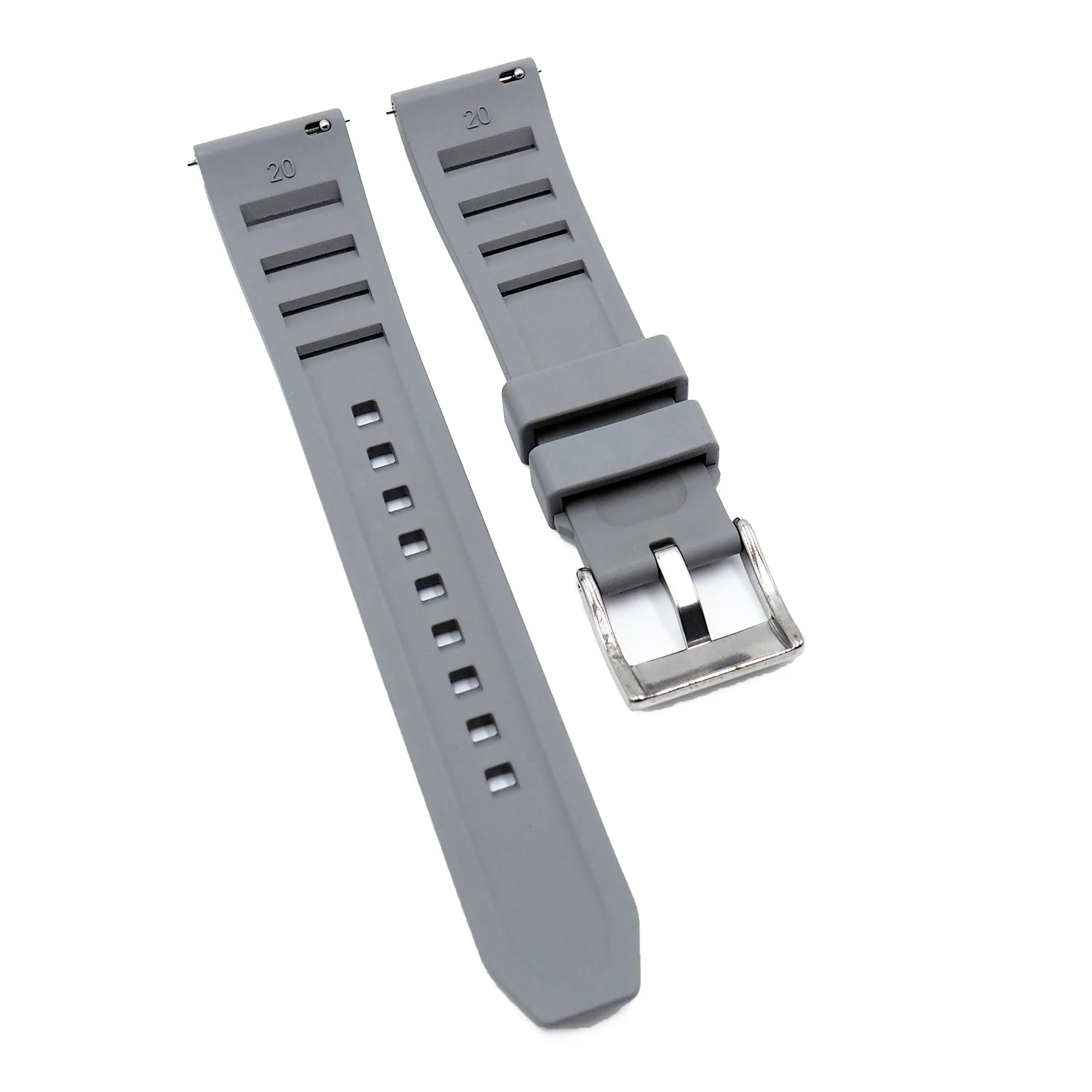 20mm RM Vented Pattern Straight End Gray FKM Rubber Watch Strap, Quick Release Spring Bars