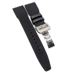 21mm Pilot Style Horizontal Grain Black Canvas Watch Strap For IWC, Semi Square Tail, Version 2