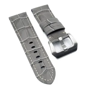 24mm Gray Alligator Embossed Calf Leather Watch Strap For Panerai, Small Wrist Length