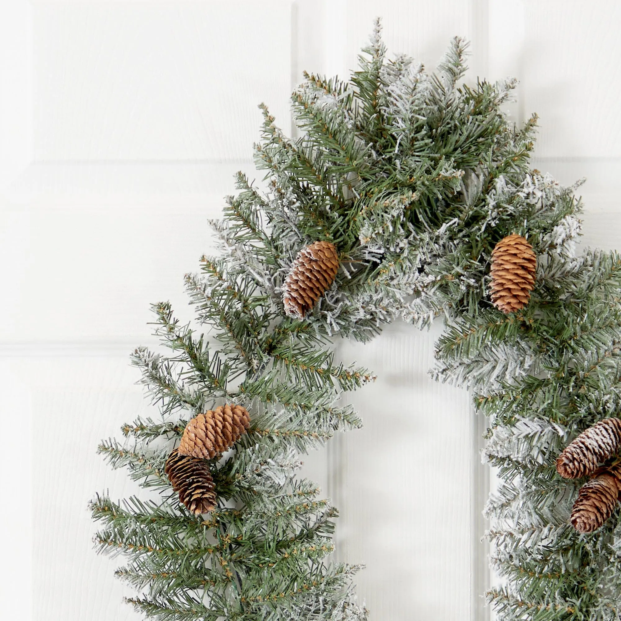 3' Holiday Christmas Geometric Diamond Frosted Wreath with Pinecones and 50 Warm White LED Lights