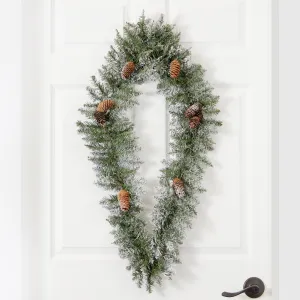 3' Holiday Christmas Geometric Diamond Frosted Wreath with Pinecones and 50 Warm White LED Lights