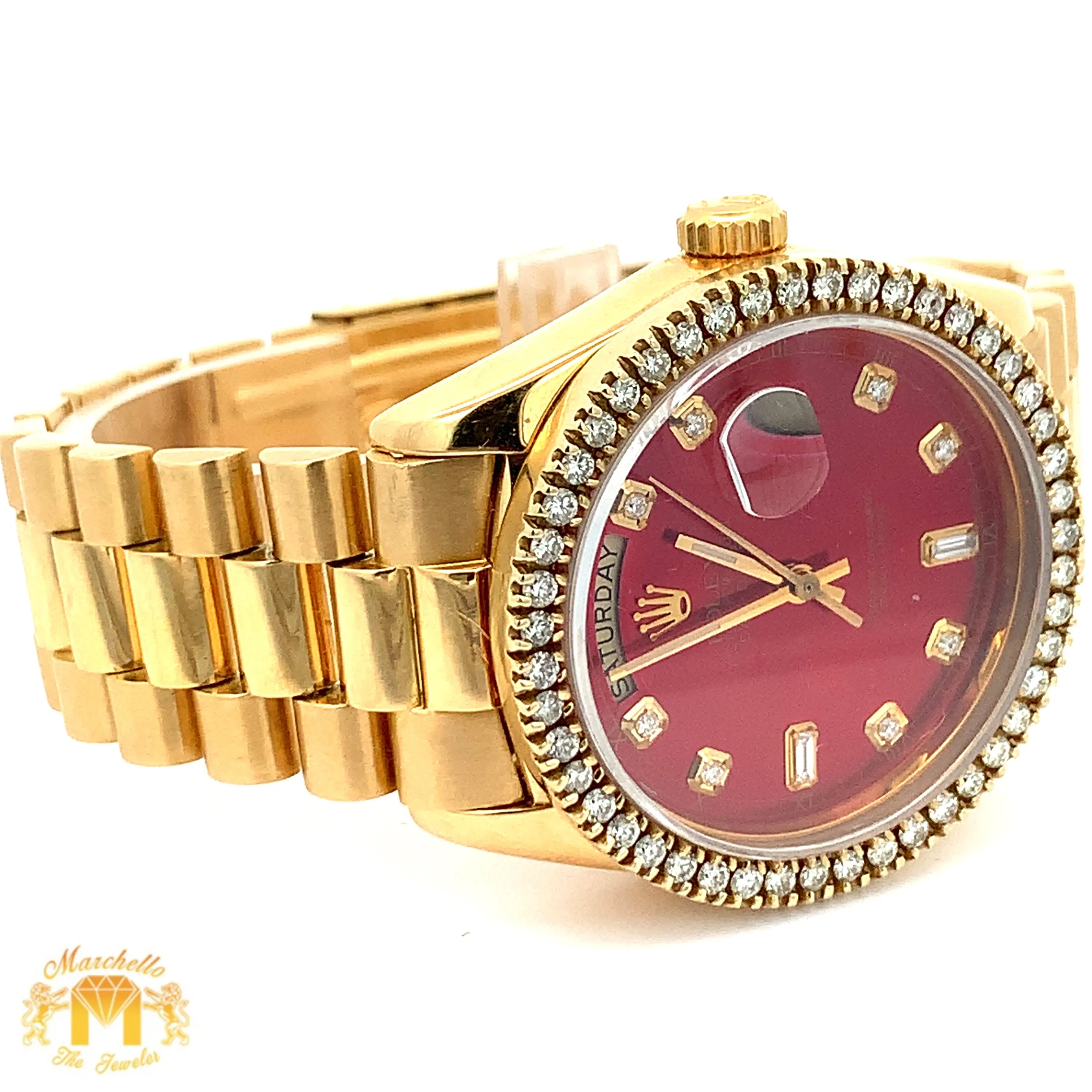 36mm 18k gold Rolex Presidential Watch (diamond bezel and dial, quick-set)