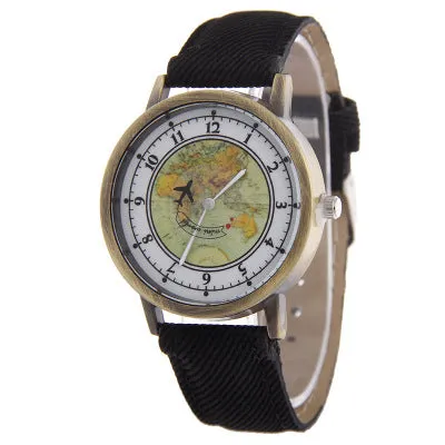 Airplane second hand canvas strap watch