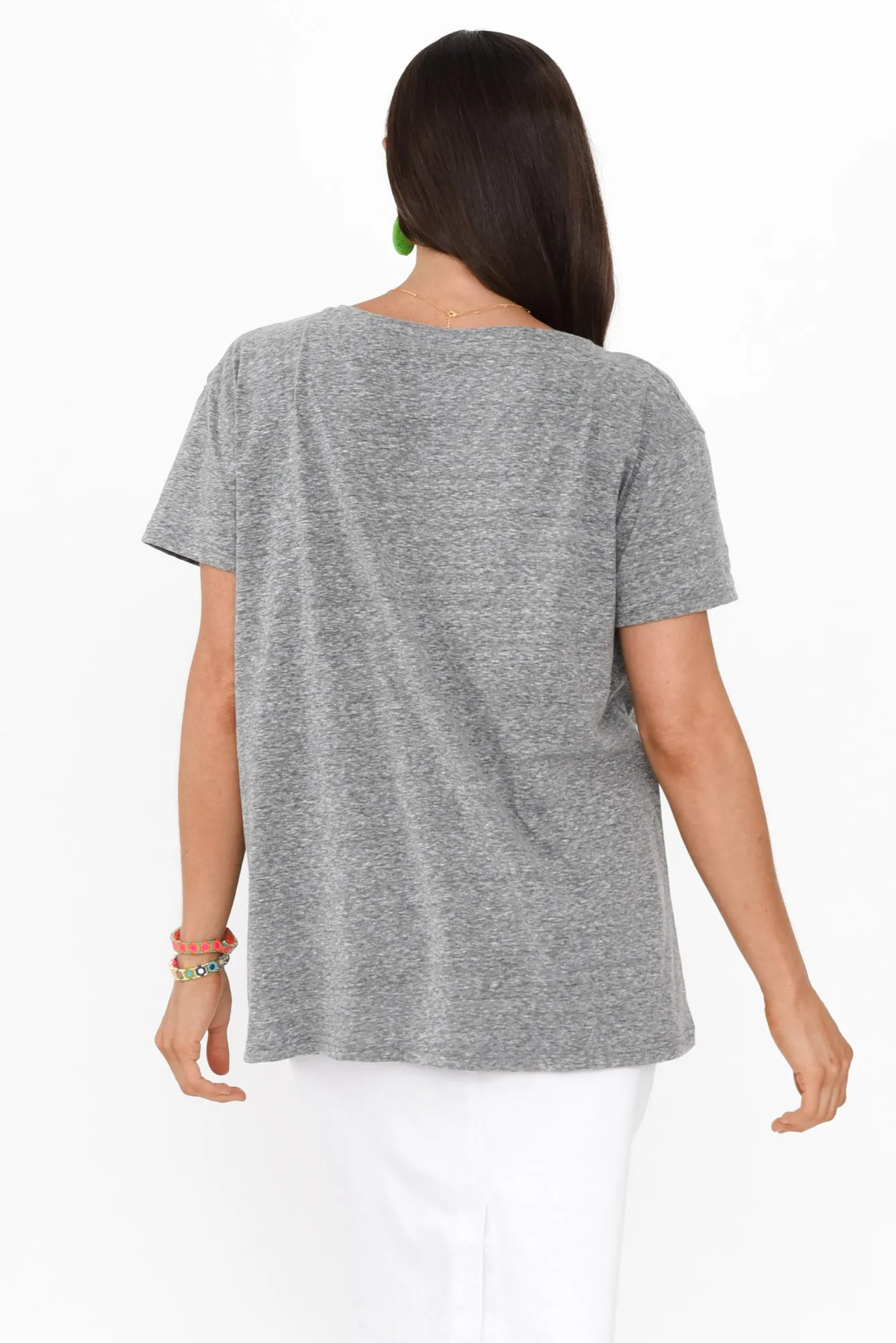 Anisha Grey Palm Cotton Blend Tee