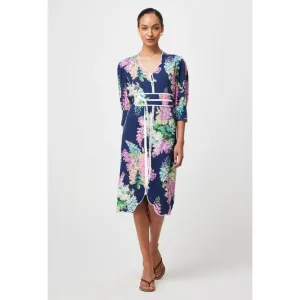 Augustine Embroidered Linen Viscose Dress | Navy Wisteria