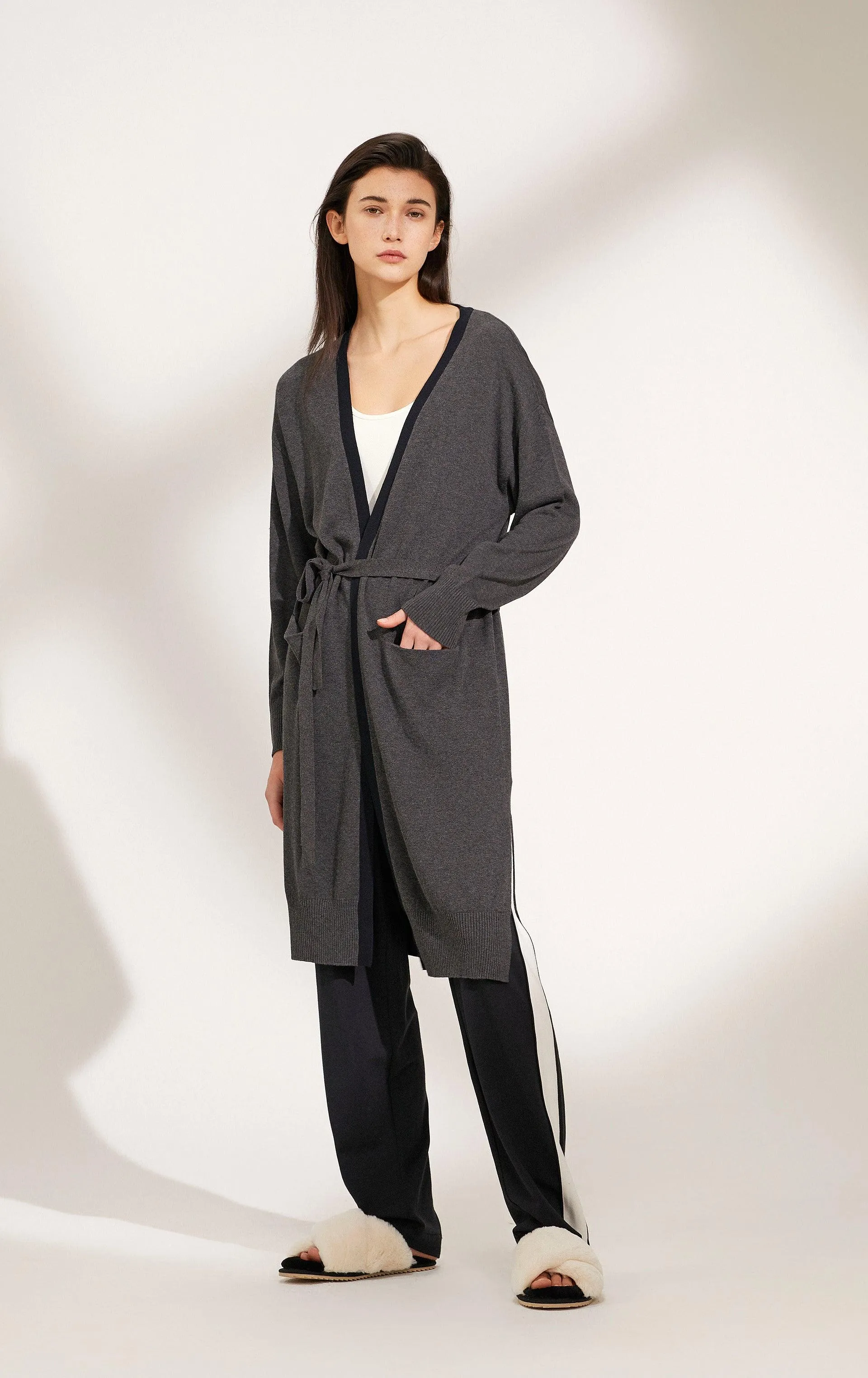 Bamboo Long length Contrast Trim Cardigan