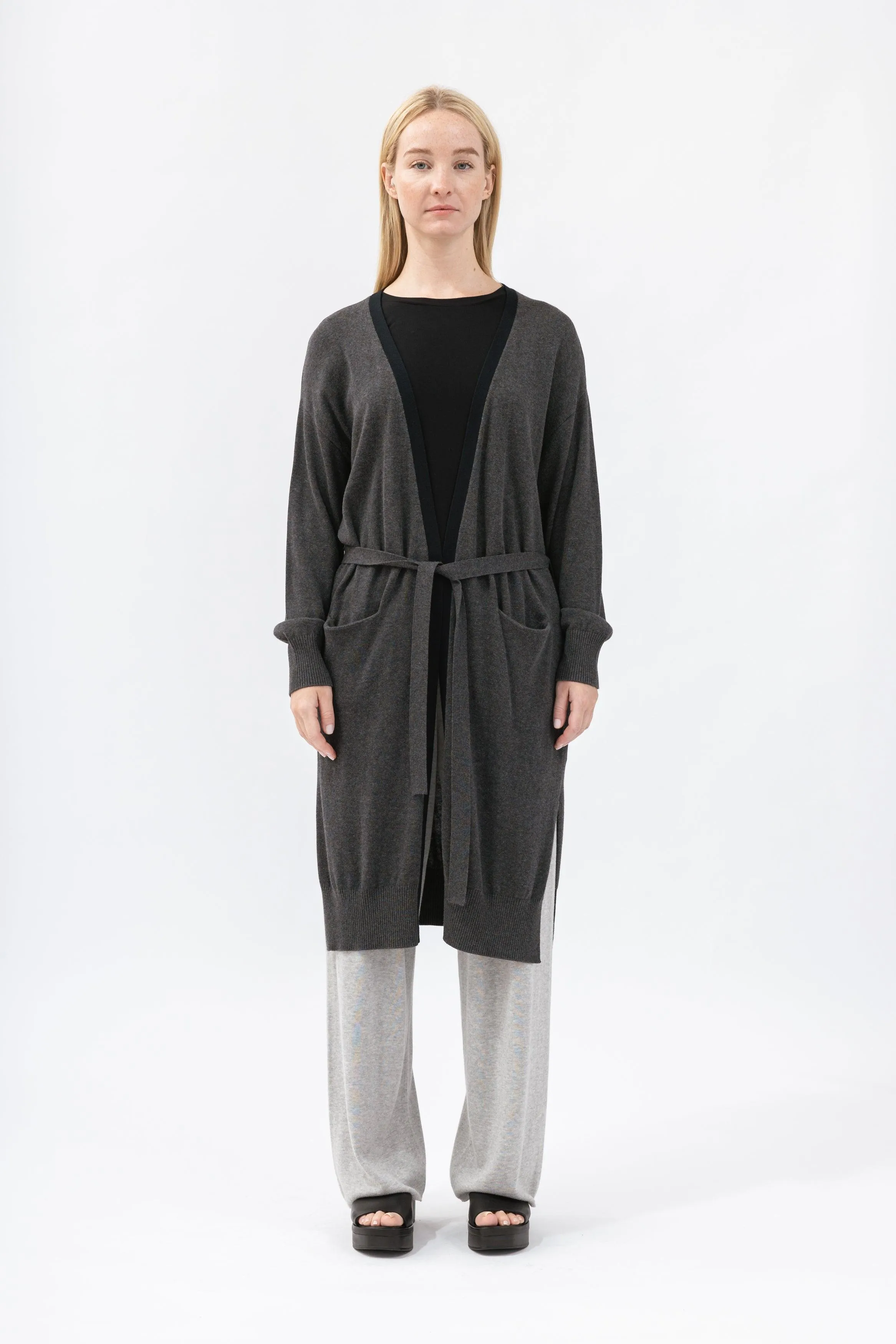 Bamboo Long length Contrast Trim Cardigan