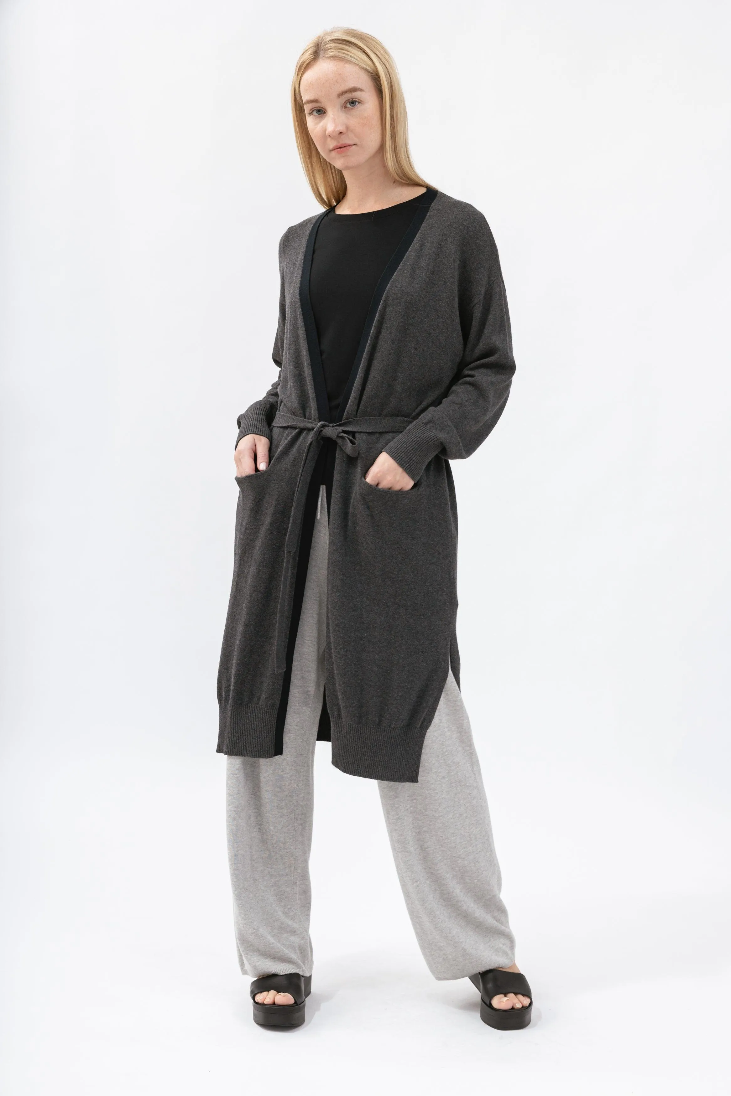 Bamboo Long length Contrast Trim Cardigan