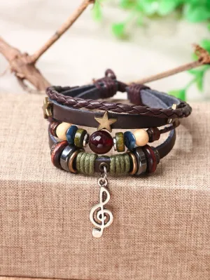 Bead & Star Decor Musical Note Charm Layered Bracelet Women Bracelet Stackable