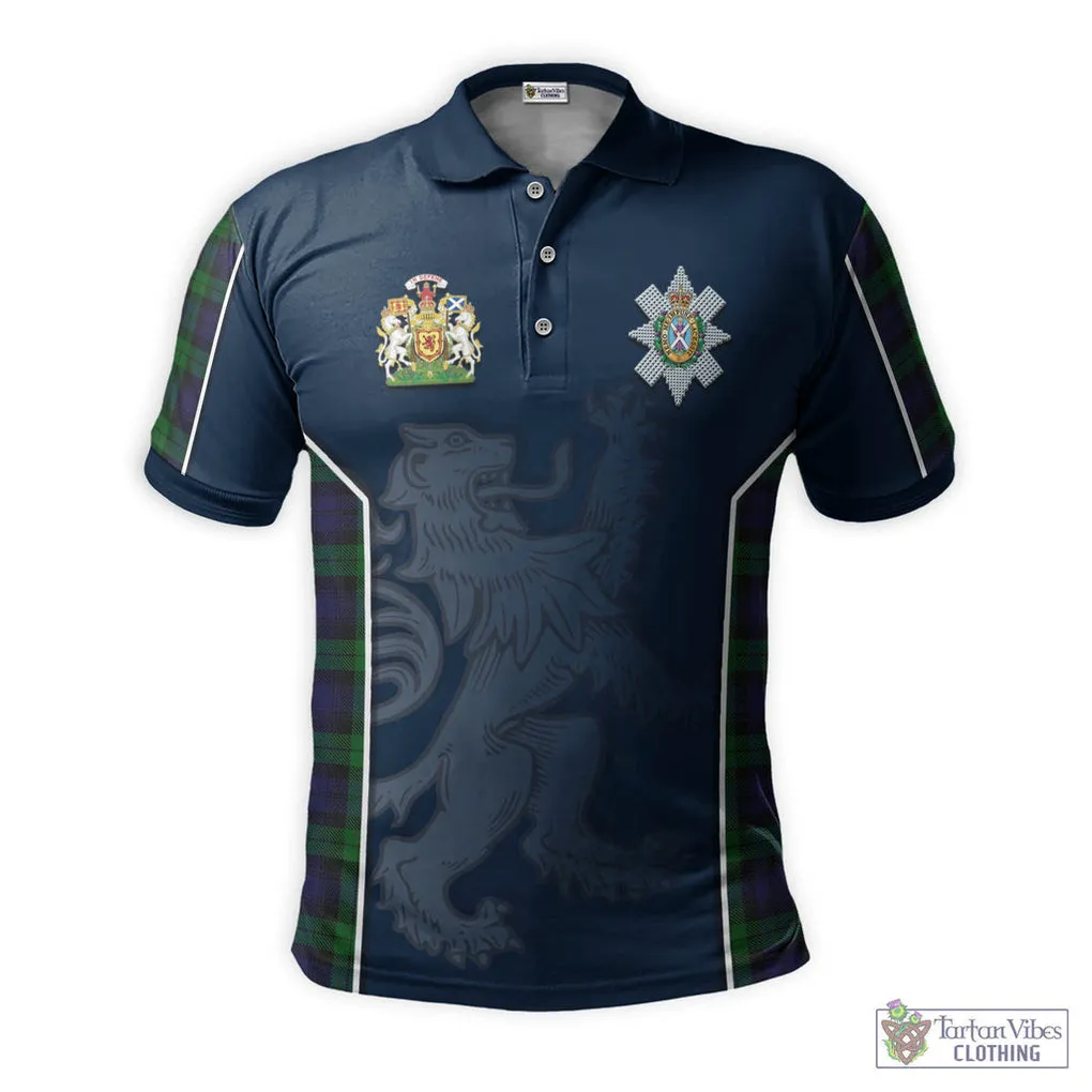 Black Watch Tartan Men's Polo Shirt with Family Crest and Lion Rampant Vibes Sport Style