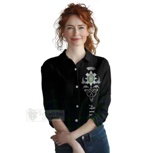 Black Watch Tartan Women's Casual Shirt Featuring Alba Gu Brath Family Crest Celtic Inspired