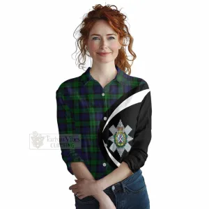 Black Watch Tartan Women's Casual Shirt with Family Crest Circle Style