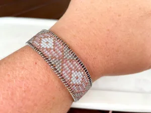 Blush, Gray, and Rose Gold Diamond Loom Woven Bracelet