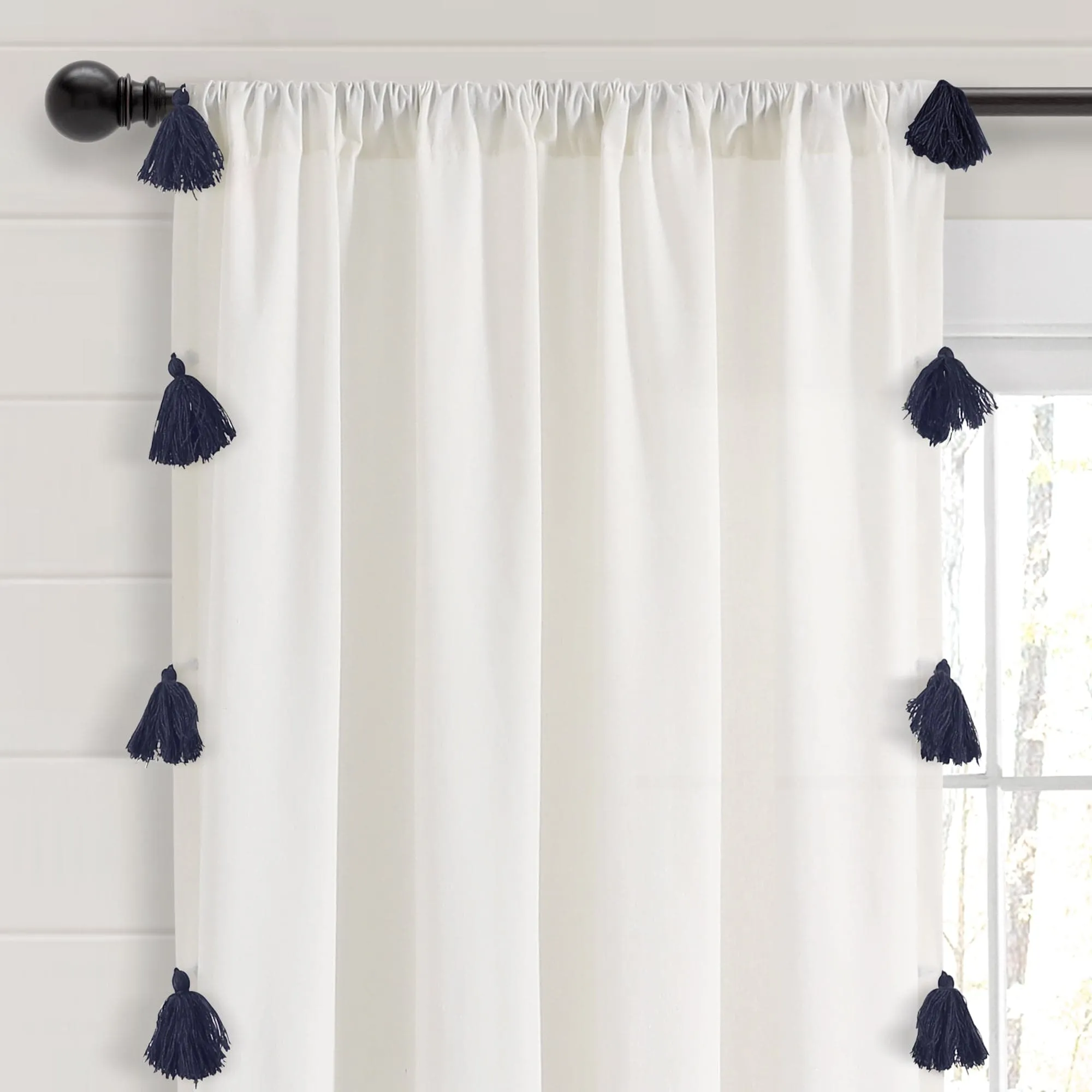 Boho Faux Linen Texture Tassel Window Curtain Panel