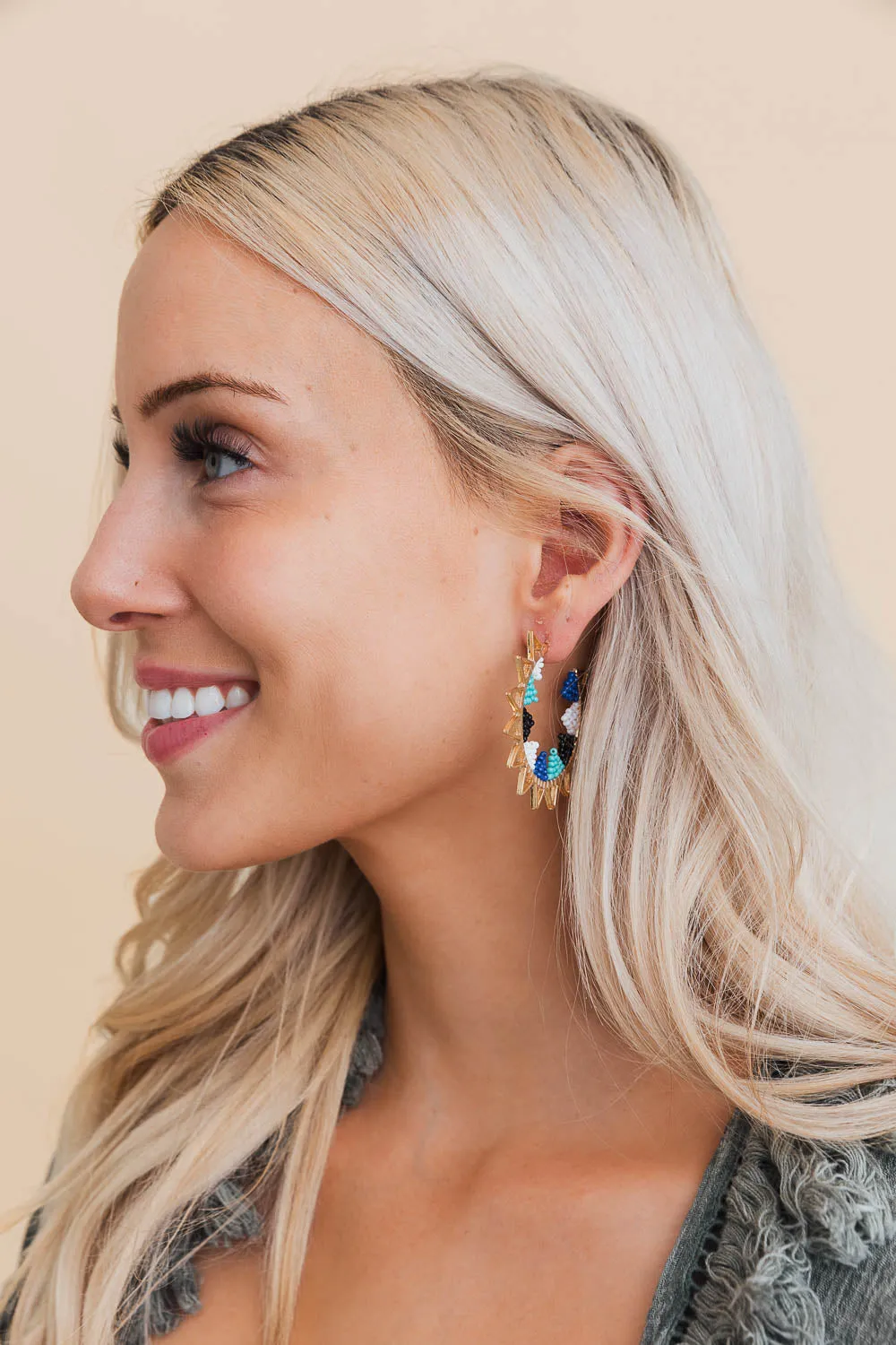 Color Splash Beaded Semi Hoop Earrings