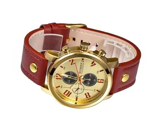 CURREN Army Numerals Round Dial Men Watch with Leather Band