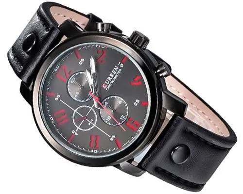 CURREN Army Numerals Round Dial Men Watch with Leather Band