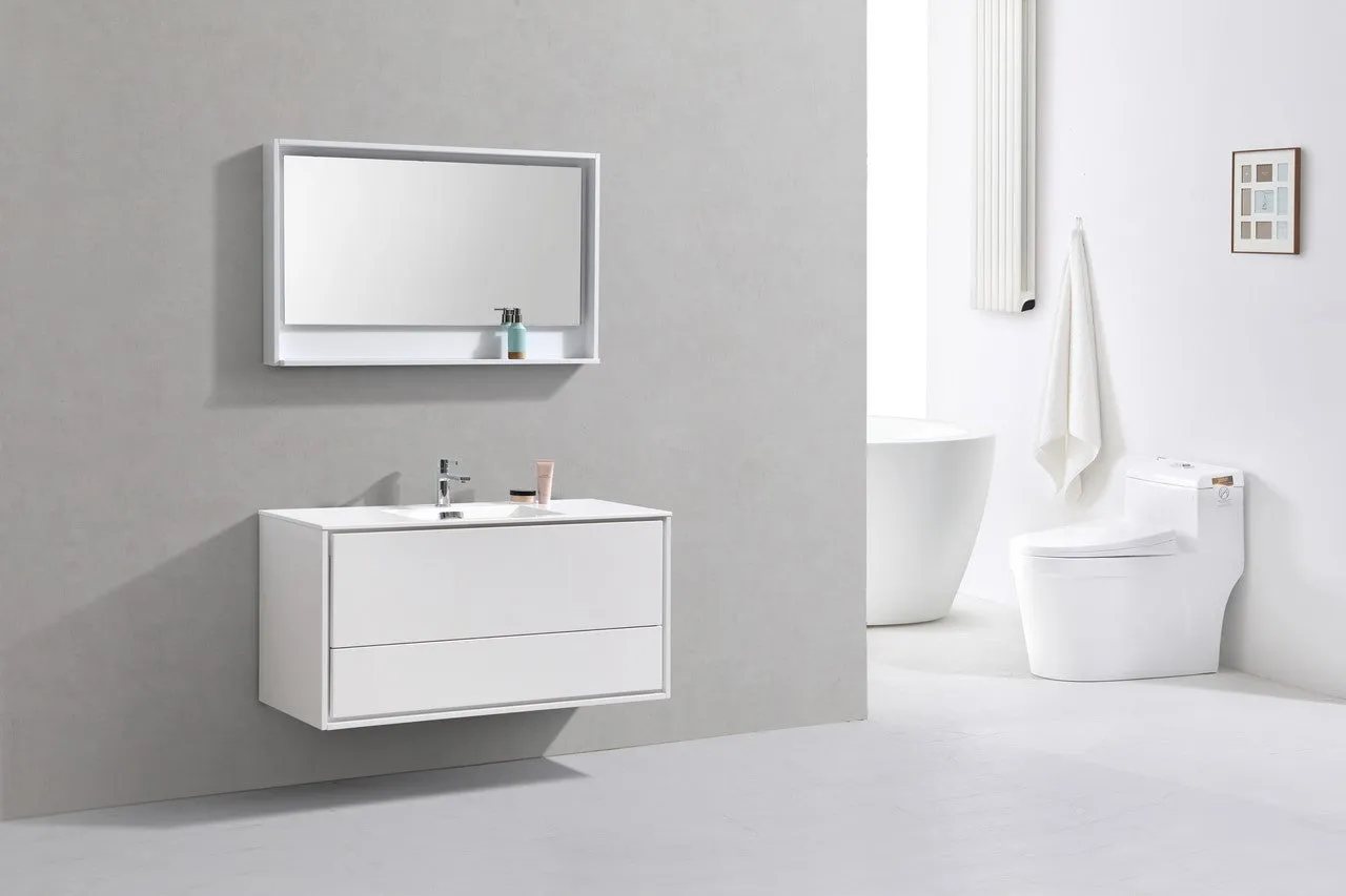 DeLusso 48" Single Sink High Glossy White Wall Mount Modern Bathroom Vanity