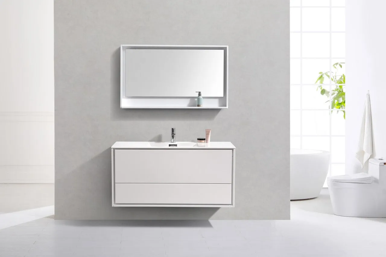 DeLusso 48" Single Sink High Glossy White Wall Mount Modern Bathroom Vanity