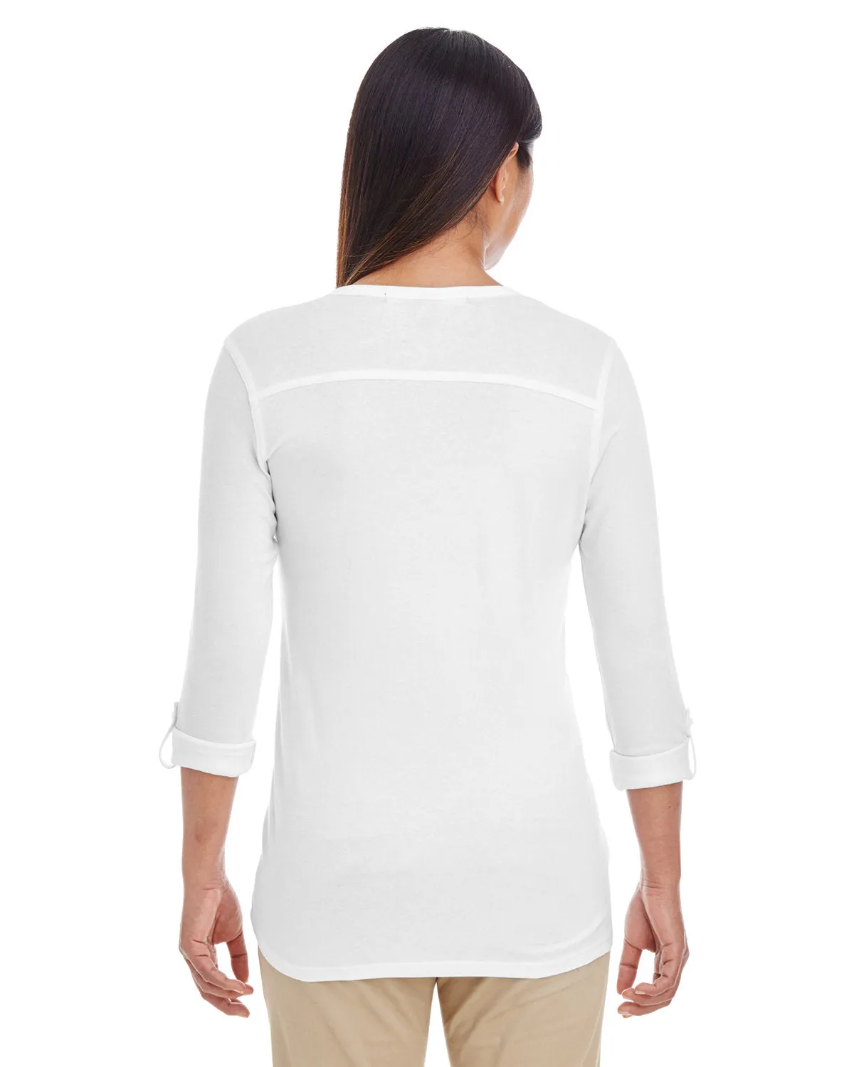 Devon & Jones Ladies' Perfect Fit™ Y-Placket Convertible Sleeve Knit Top