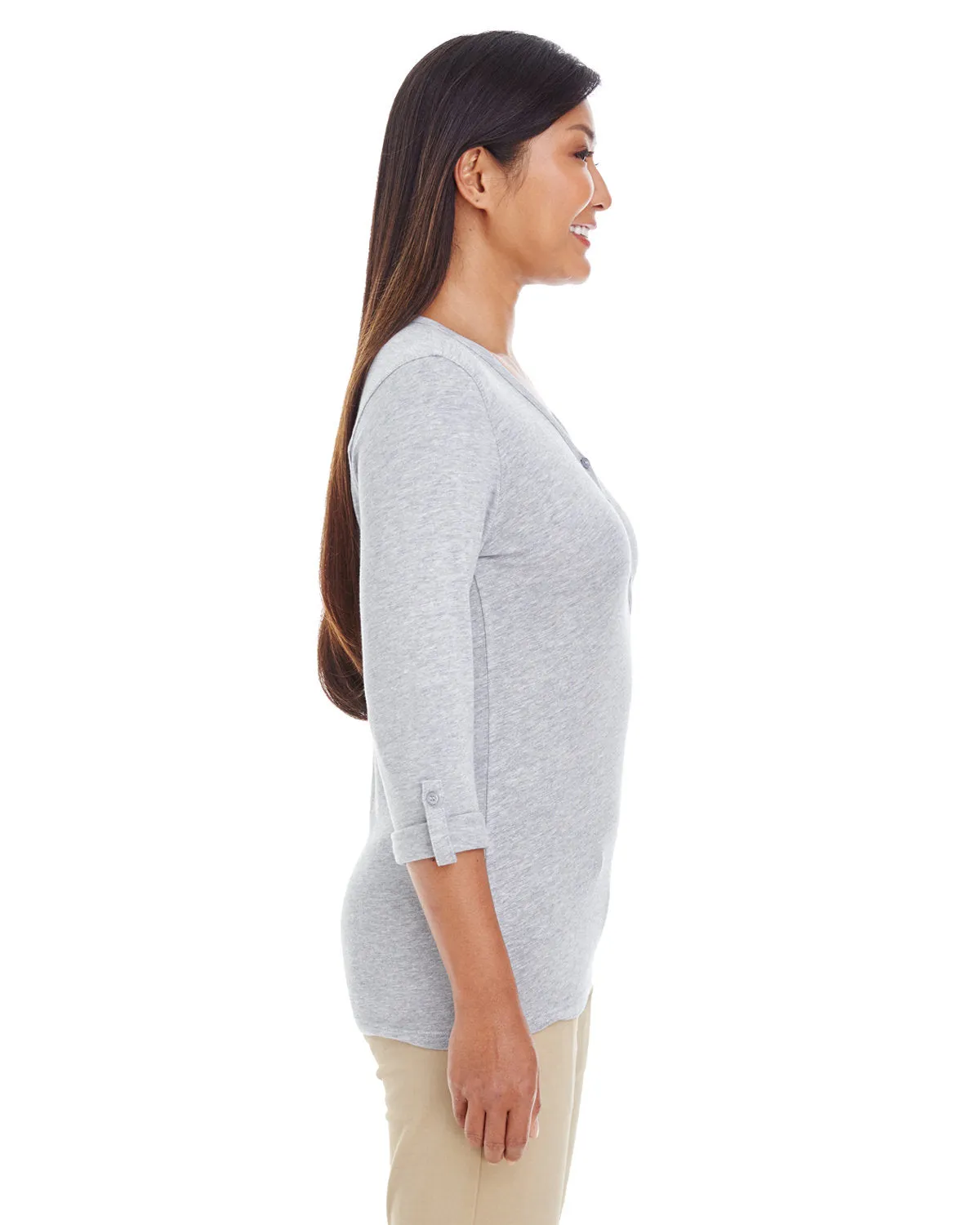 Devon & Jones Ladies' Perfect Fit™ Y-Placket Convertible Sleeve Knit Top