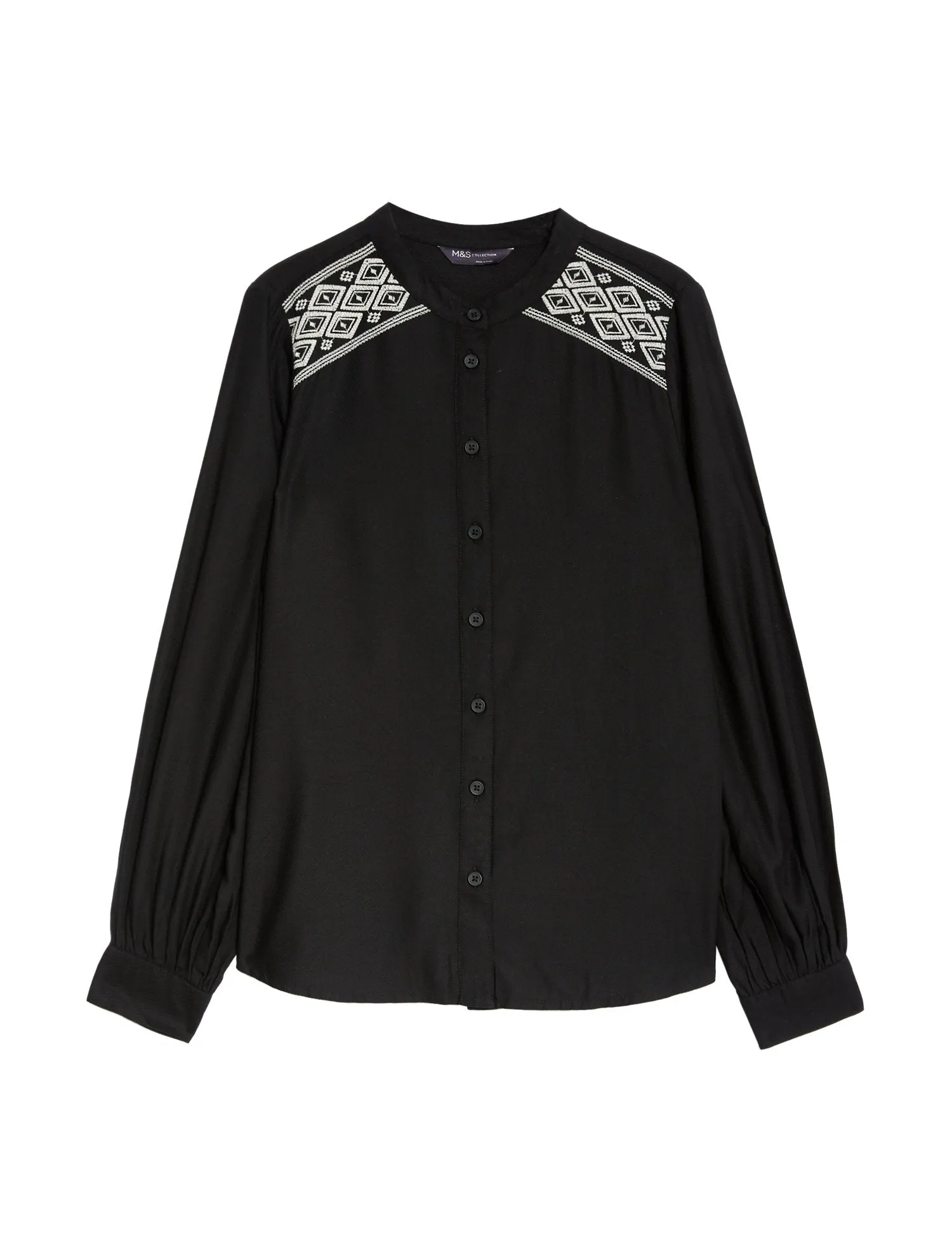 Embroidered Collarless Blouse