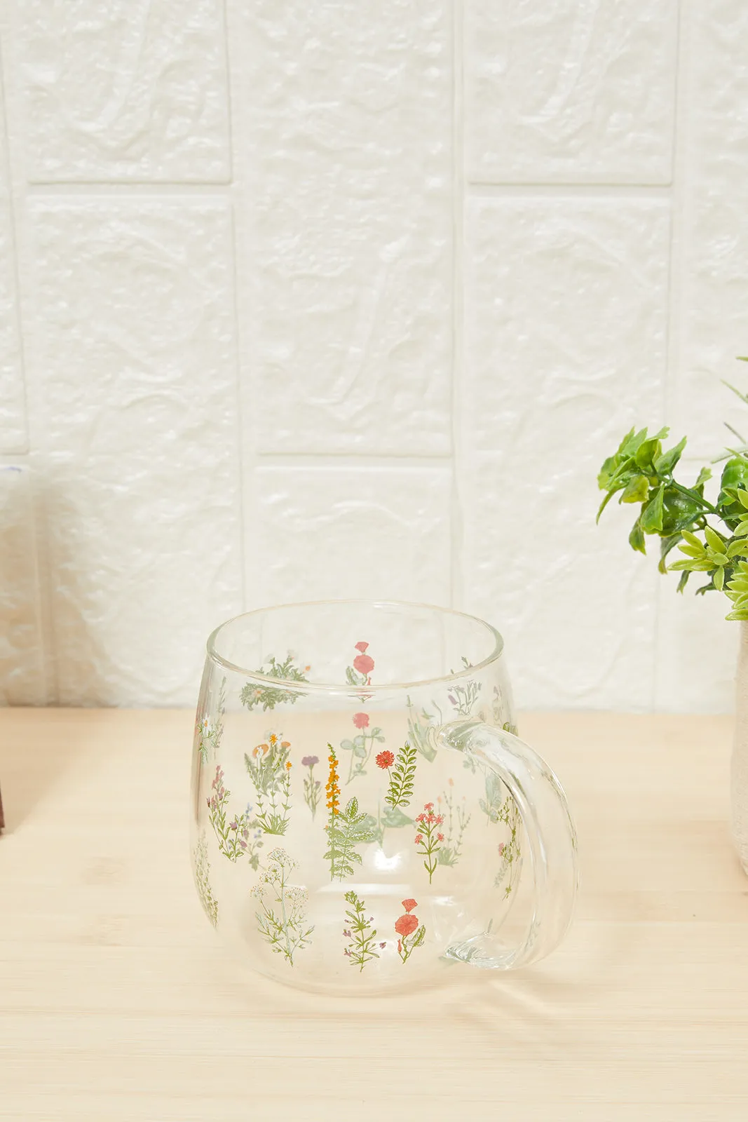 Green Floral Glass Mug (440ml)