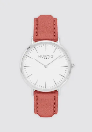 Hymnal Vegan Suede Watch Silver | White & Coral