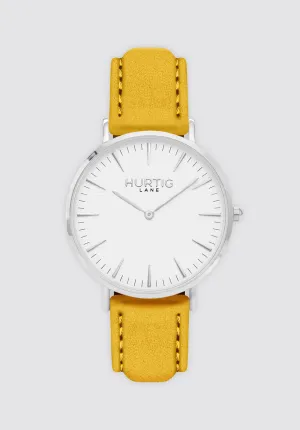 Hymnal Vegan Suede Watch Silver | White & Mustard