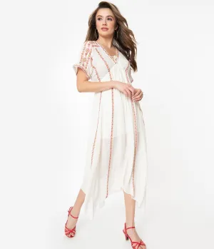 Ivory Embroidered Midi Dress