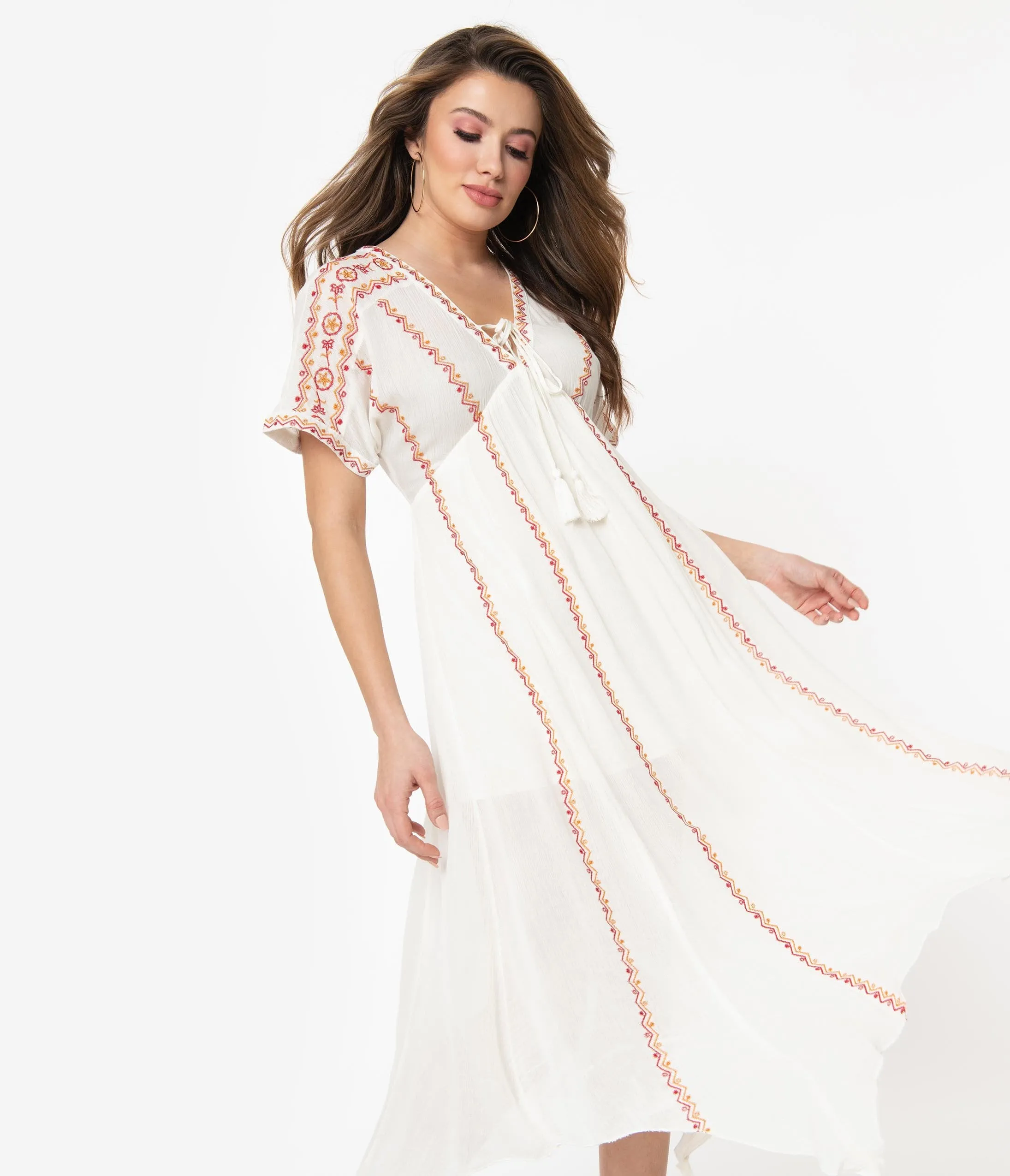 Ivory Embroidered Midi Dress