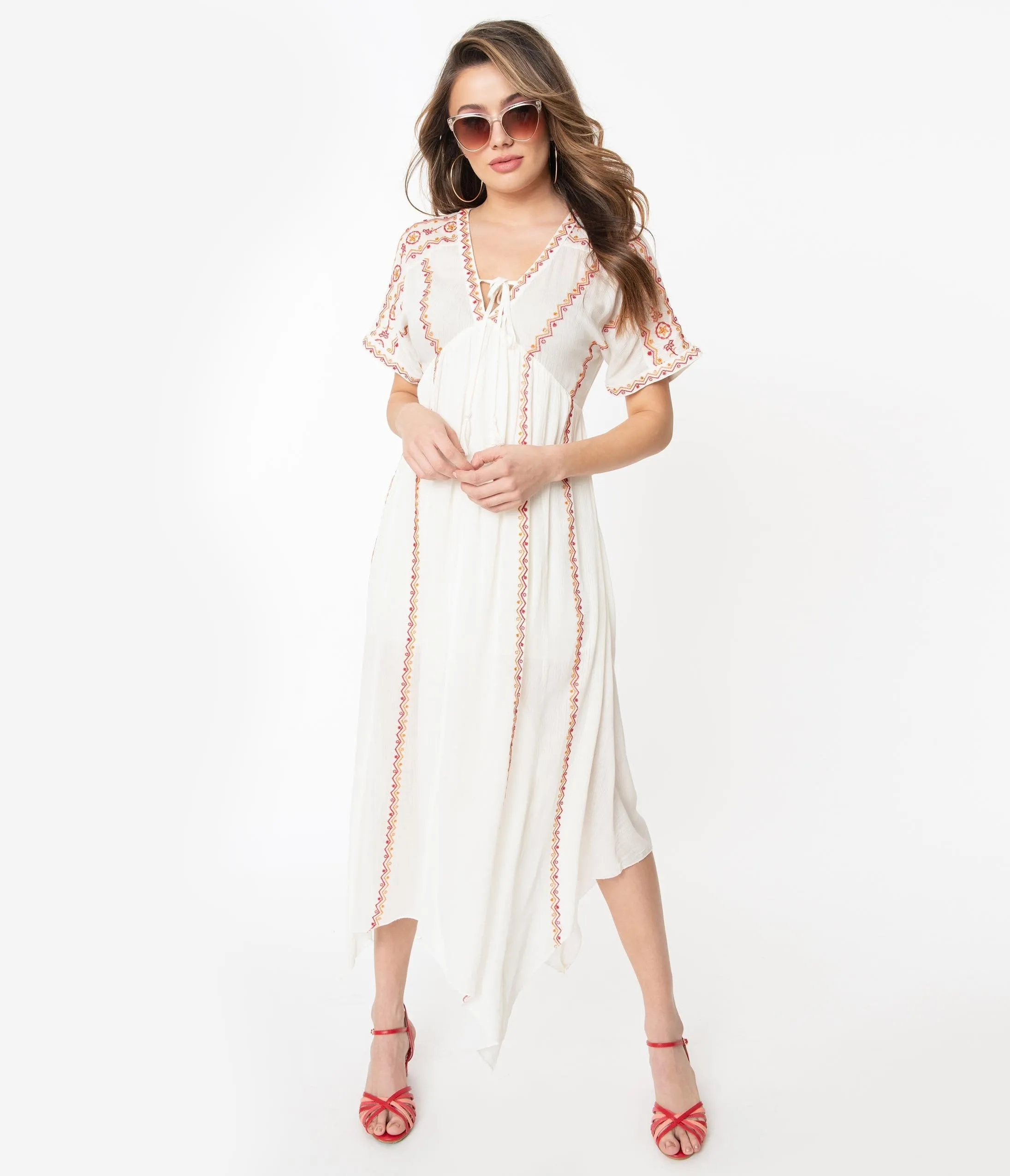 Ivory Embroidered Midi Dress