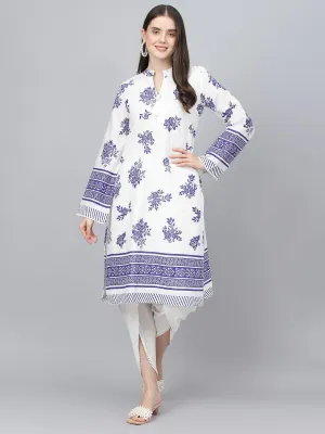 Jashvi White Floral Printed Straight Kurta With tulip pant