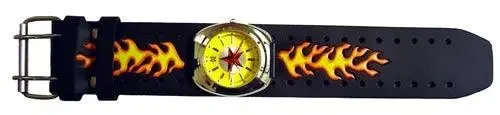 Leather Yellow Flames Watch (Yellow Face)