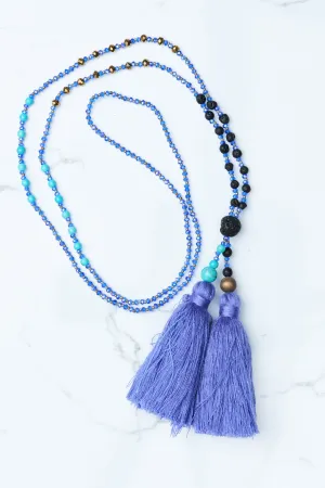 Lilac Multi Beaded Double Tassel Necklace