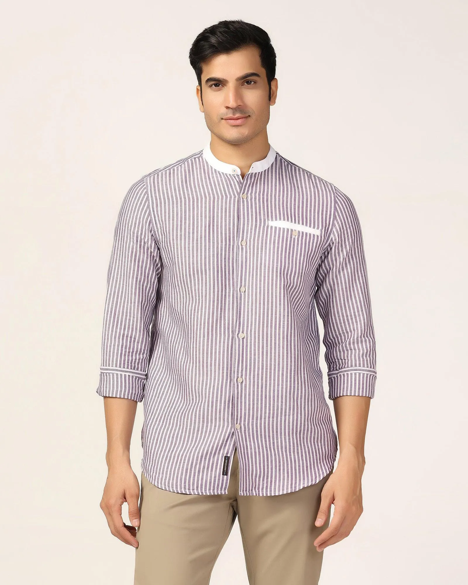 Linen Casual Lavender Stripe Shirt - Fiji