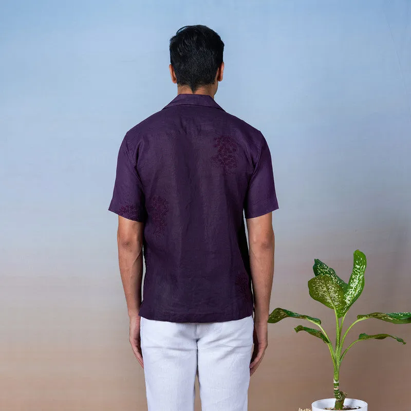 Linen Embroidered Shirt | Unisex | Purple