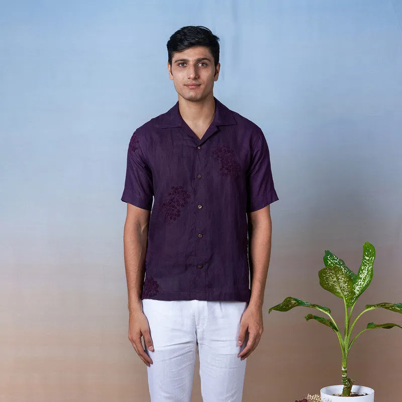 Linen Embroidered Shirt | Unisex | Purple