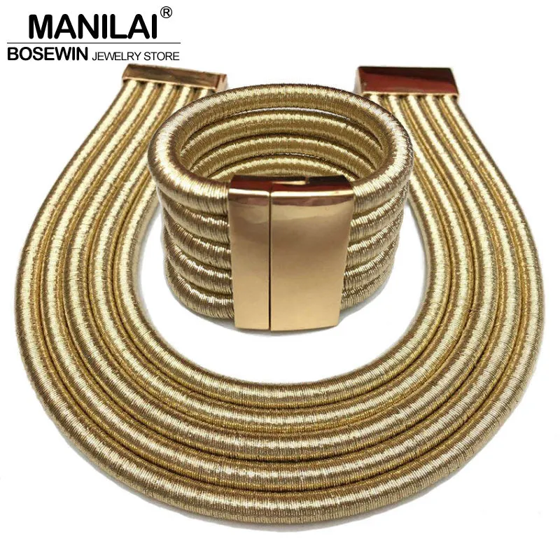 MANILAI 2017 Hot Boho Collar Necklace Jewelry Sets Fashion Magnetism Button Multilayer Choker Necklaces Bracelets Set Women