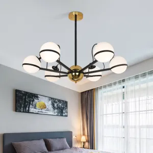 Modernist Round Hanging Chandelier - Frosted White Glass - 6/8/10 Bulbs - Pendant Light in Black