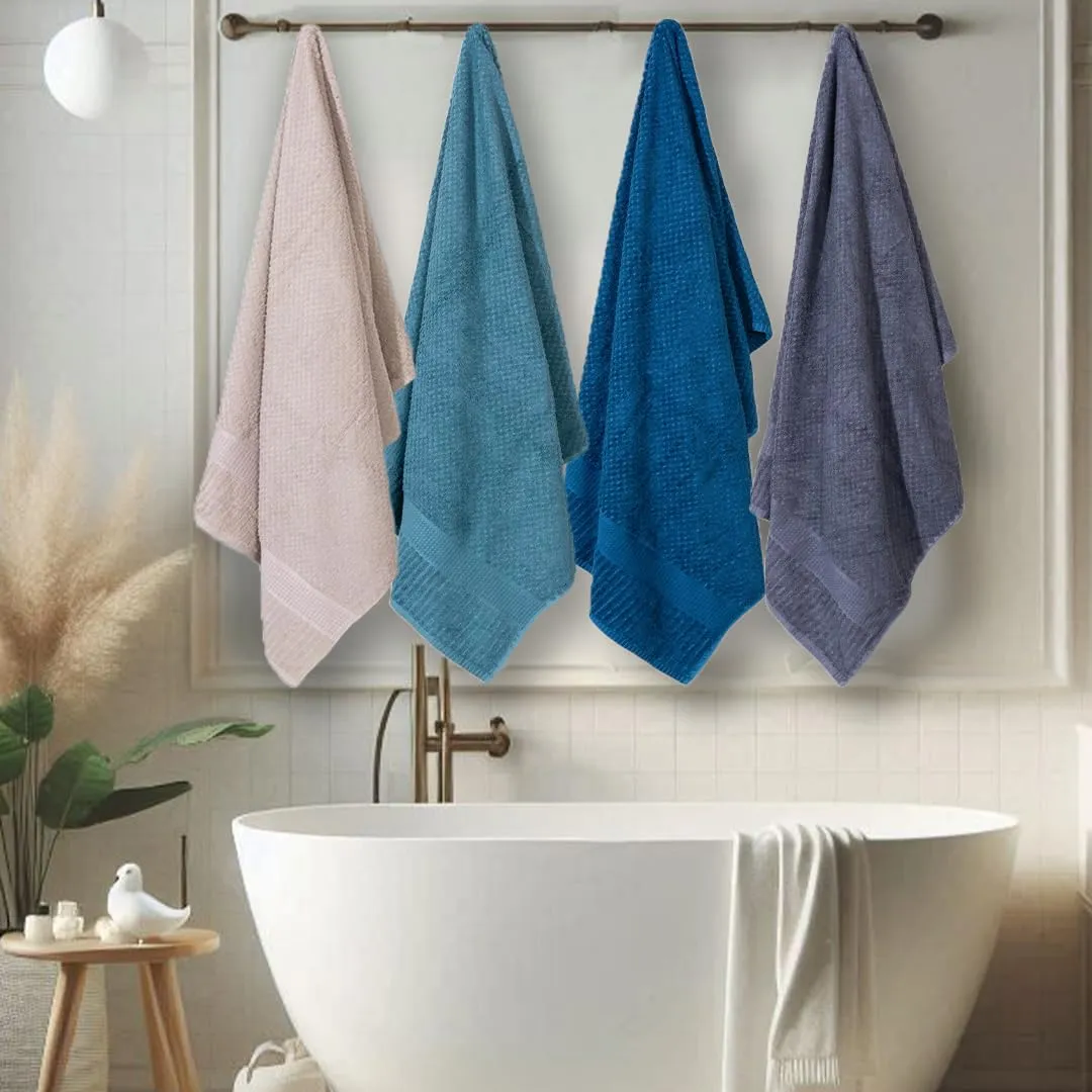 Mush Hearth & Haven Bamboo Towels for Bath Large Size | 450 GSM Bamboo Bath Towel for Men & Women | Soft, Highly Absorbent & Quick Dry | Pack of 4, 70 X 140 cms (Assorted 1)