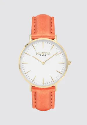 Mykonos Vegan Leather Watch Gold | White & Coral