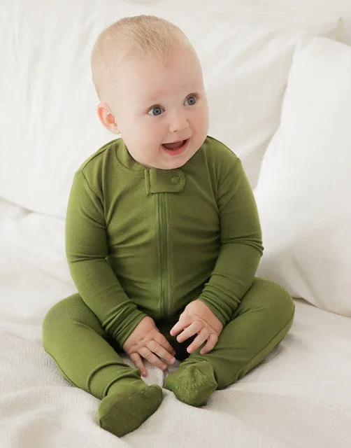 Olive Baby Footed Sleepers