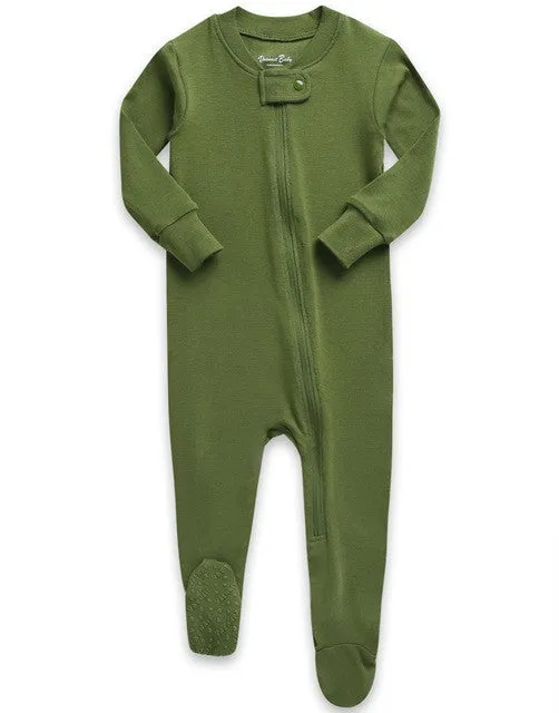 Olive Baby Footed Sleepers