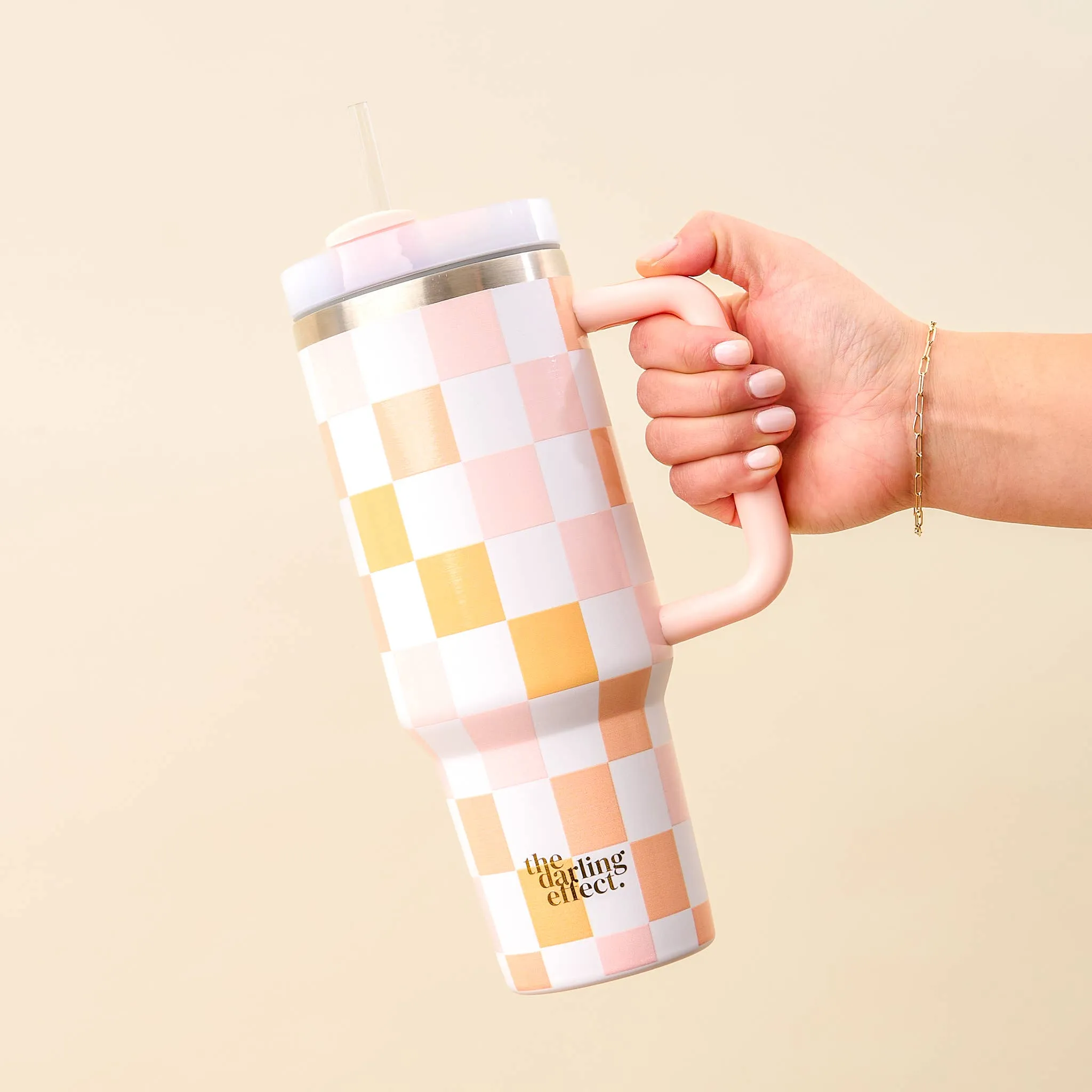 Peach Checker Take Me Everywhere Tumbler - 40 oz