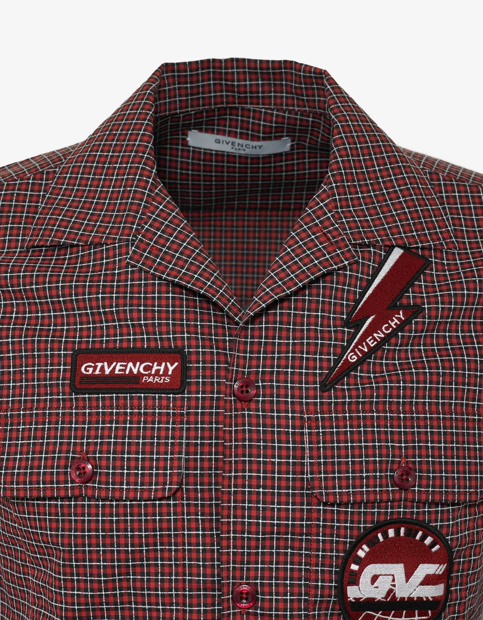 Red Check Short Sleeve Shirt with Badges