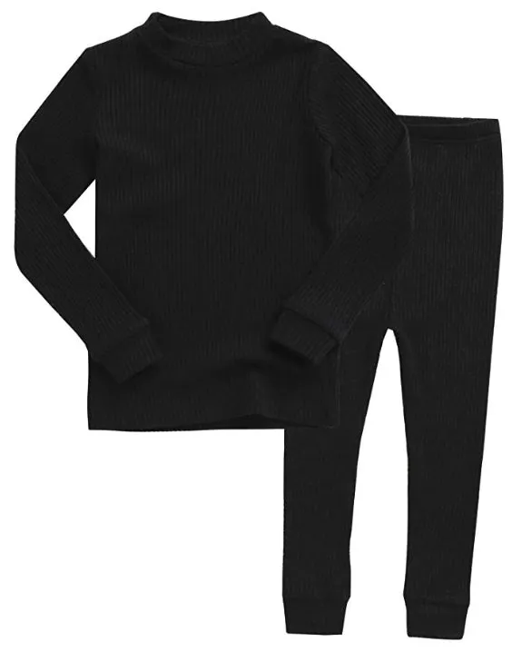 Rib Knit Black Long Sleeve Pajama